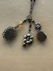 Vintage David Aubrey Necklace Cameo Crystal Rhinestone 30” Long + 2 1/4” Drop