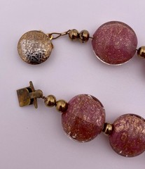 VTG MCM Handblown 24K Aventurine Pink Venetian Art Glass Beaded Necklace, Italy.