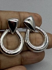 Vintage Monet Silver Tone Door Knocker High Polish Silver Tone Earrings 1.50″