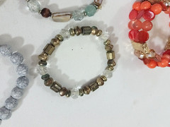 Plastic, Gemstone + crystal bead bracelets. Lot of 10 beaded mixed materials