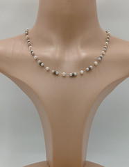 925 Freshwater Pearl Necklace 17in Sterling Silver Hand Knotted Spacers Station