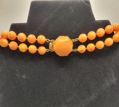Vintage Double Strand Orange and Cream Beaded Necklace 22″ unsigned