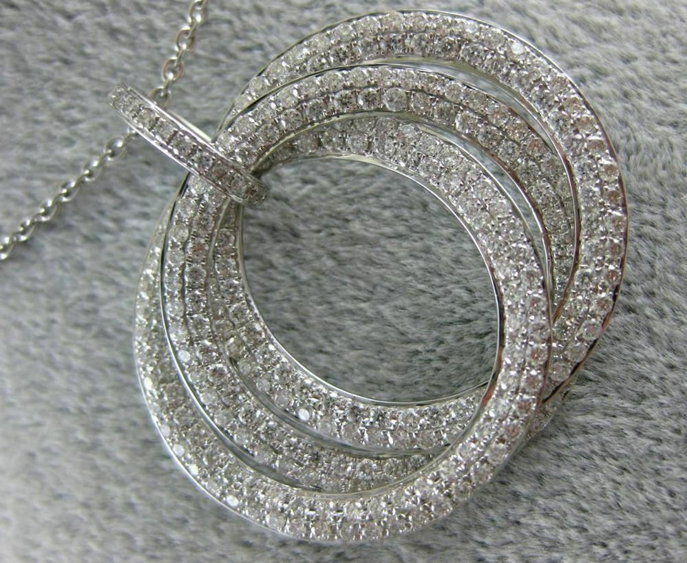 ESTATE LARGE 2.46CT DIAMOND 18KT WHITE GOLD 3D INTERTWINING MULTI CIRCLE PENDANT
