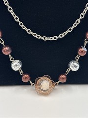 Vintage Multi strand Beaded Statement Necklace Acrylic Butterfly Accent READ