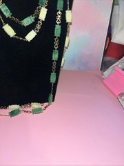 Faux Jade and Faux Ivory Look beaded necklace vintage 48” Statement Piece EUC