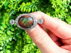 Antique 8.64Ct Boulder Opal and 3.00Ct Diamond Platinum Brooch Circa 1900