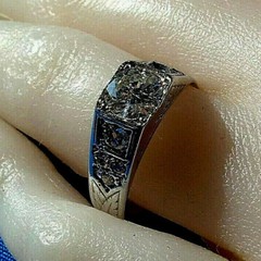 Original EARTH MINED DIAMOND Deco Engagement Ring Vintage SOLID 14K WHITE GOLD