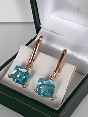 Vintage 1990-s 14 Ct Rolled Gold Aquamarine Zircons Earrings – Hallmarked 585 RG