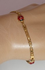 Vintage 14K 14KT Gold Italy Red Enamel Ladybug Link Bracelet Burdick 585 3.4g 🐞