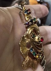 Read Clown Face Necklace Pendant Multi Round Rhinestones Gold Tone Signed