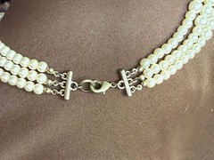 Vintage 1950s Triple Strand Faux Pearl Champagne Rhinestone Statement Choker