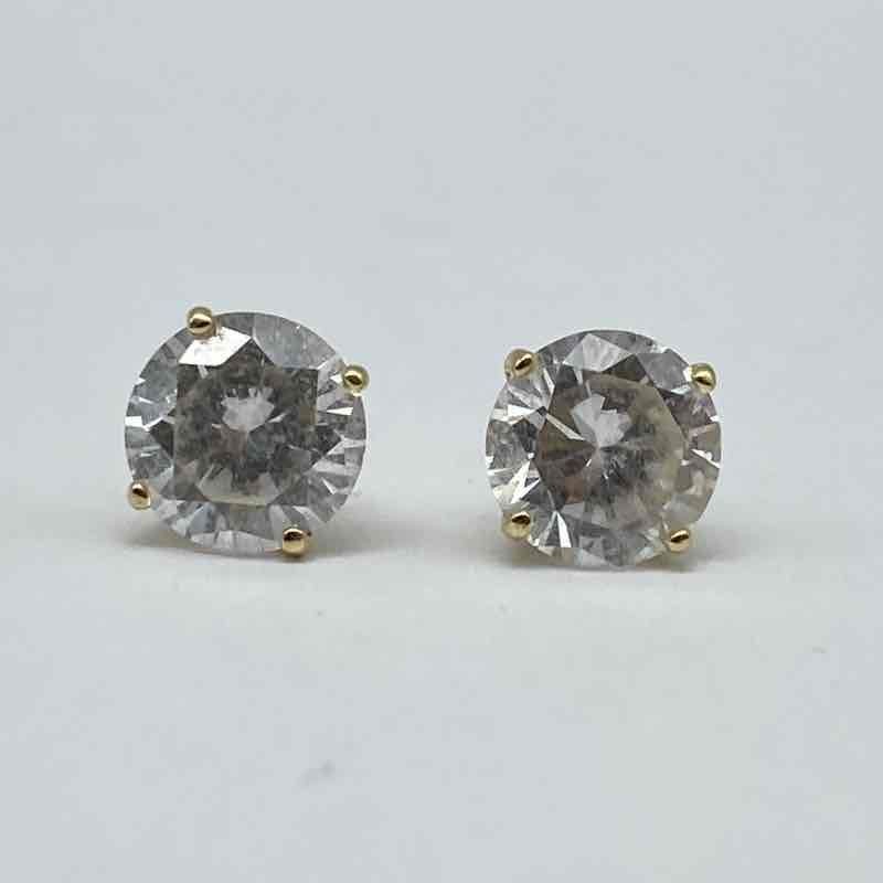 10K Yellow Gold 6.3mm Cubic Zirconia CZ Round Stud Earrings 1.1g