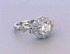 Art Deco Round Lab Created Diamond Women’s Engagement Ring 14K White Gold Finish