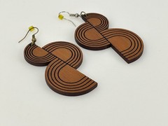 Geometric Wooden Dangle Earrings 3 Inch Modern Art Deco Style
