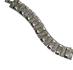 Vintage Monet Silvertone Bracelet Textured 1″ wide 7″ Fold Over Clasp No Safety