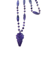 Vintage Art Deco Style Purple Carved Stone Statement Necklace Gold Tone
