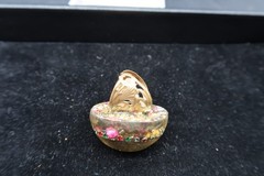 Vtg Domed Confetti Gold Tone Acrylic Resin Artist Made Adjustible Ring Fireworks