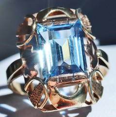 14k multi tone gold ring 4.50ct London blue topaz solitaire sz 7.5 antique 4.3gr