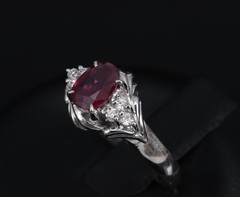 Vintage 0.68ct Intense Red Ruby & 0.08ct Diamond Platinum Handmade Ring Size 5