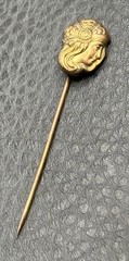 Vintage Art Nouveau Lady Face Stick Pin Gold Tone Brass Antique Victorian Era