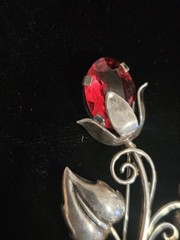 Sterling Silver Red Stone Flower Floral Brooch Pin 19.7 Grams