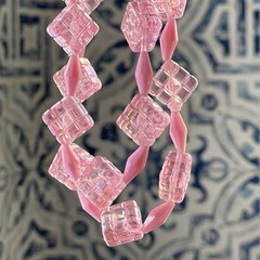 Vintage Austria pink acrylic/lucite double strand statement necklace quilted