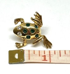 Avon Frog Tac Pin Gold Tone White and Green Rhinestone 1994 Vtg Brooch