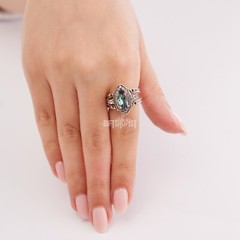 Turkish Reversible Marquise Alexandrite and White Topaz 925 Sterling Silver Ring