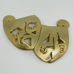 Abstract Comedy And Tradegy Masks Vintage Gold Tone Theatre Signed Ultra Craft