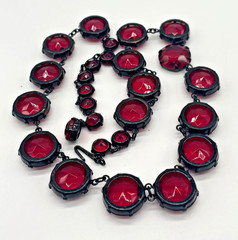 VTG Art Deco Japanned Ruby Red Riviere Collar Necklace