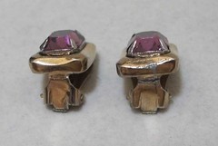 Vintage BARCLAY Faux Amethyst Purple Glass Gold Tone Clip Earrings 1/2″