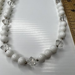 H3 Lot lucite crystals white resin beaded acrylic 70s Vintage retro necklace 24”