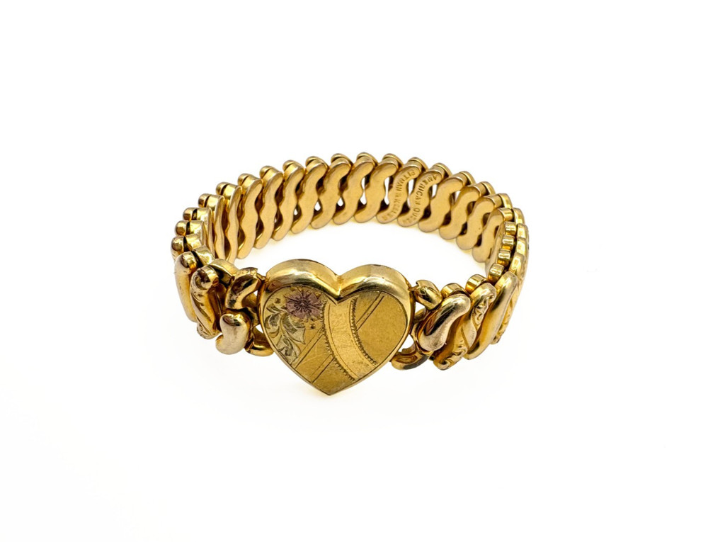 Vintage American Queen Pitman Keeler Sweetheart Bracelet Heart Gold Filled 1940s
