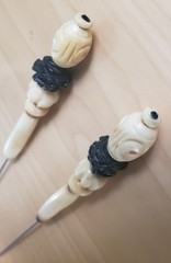 Antique Vintage 2 Hat Stick Pins / 3 +1/8″ Shaft – POSSIBLY ASIAN