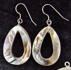 Vtg Lot Iridescent Abalone Shell Pendant & 2 Pierced Earrings Boho Beach Coastal