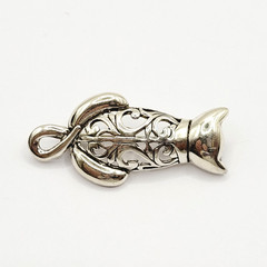 Cat Kitty Kitten Open Filigree Sterling Silver 925 Jezlaine Vintage Brooch Pin