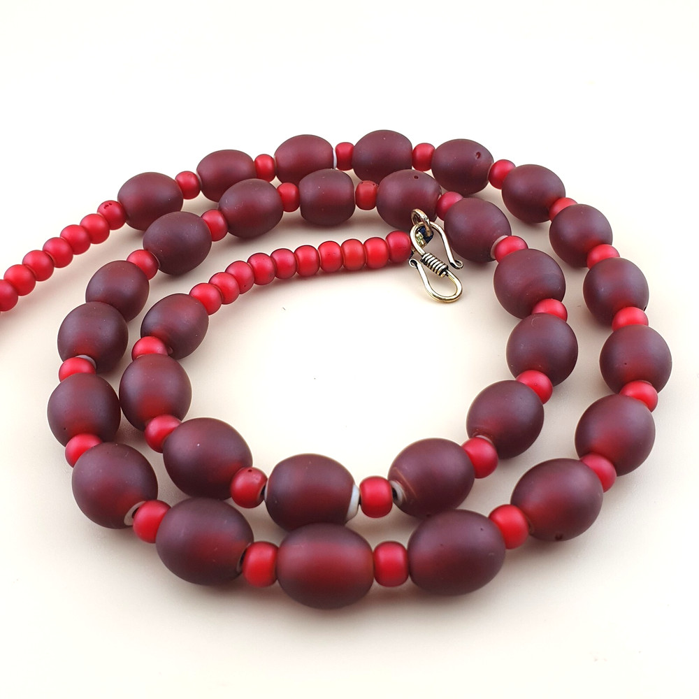 Venetian Red WhiteHeart Trade Glass Beads Necklace 12.6mm x 11.4mm & 6-7mm
