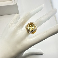 Swarovski Ring Swan Signed Sterling Silver Cocktail Yellow 5 Halo Gold Plated