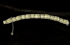 VTG ART DECO Style Rhodium Plated Baguette Rhinestone Link Bracelet 7.5″L BLING!