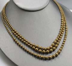 Vintage gold tone brass beaded bead ball three 3 strand graduated necklace 16″