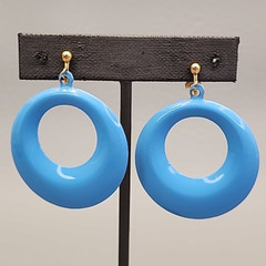 Vintage Hoop Clip Earrings Blue Enamel Dangles 1968