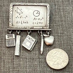 JJ Teachers Pin Brooch 2 In Silver Pewter Math Geometry School Charm Chalk Board