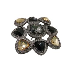 Vintage Style Premiere Design Brooch Black Topaz Glass Art Deco Pin 2 1/2 in D