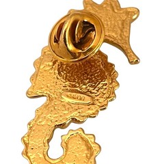 Vintage Avon Seahorse Brooch Faux Pearl Rhinestone Gold Tone Pin – 5N