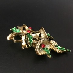 Christmas Pin Lot Signed GERRYS Gold Tone Tree Bells Poinsettia & Bow Vintage