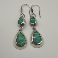 Vintage Stamped Mexico 950 Silver Created Fire Opal Drop Earrings
