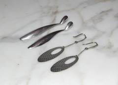 Vintage Modern Sterling Silver Large Drop Dangle Earrings 925 Modernist 2 pair