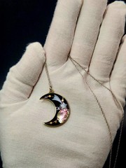 Vintage Alpaca Mexico Crescent Moon Necklace Mother Of Pearl Abalone Shell Rare