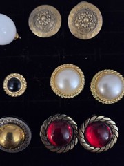 Vintage Enamel Earrings Lot Of 12 Gold Tone 80’s Pierced Button Style