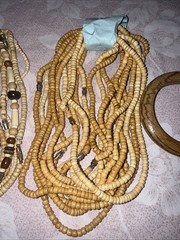 Vintage Boho Tribal Style Necklace Stack Jewelry Lot Wood Beads, Bracelet